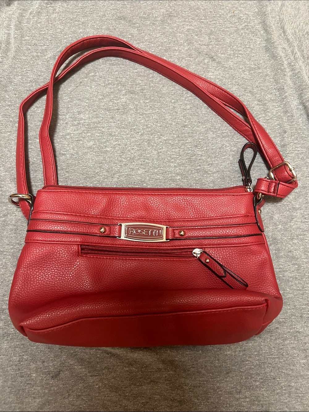 Rosetti Red Pebbled Shoulder Bag with Gold Accent
